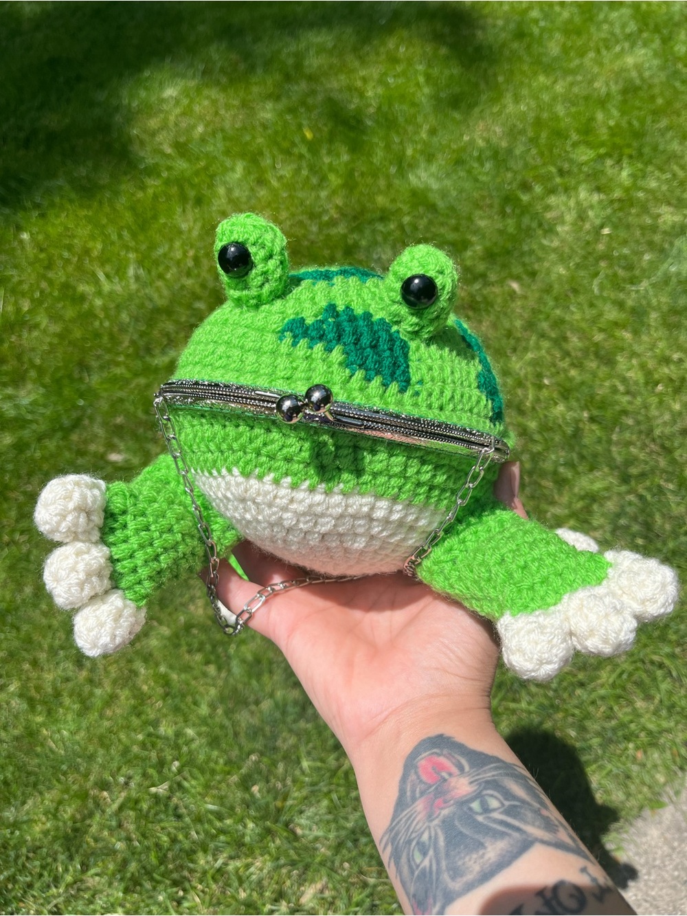 Handmade Green Speckled Frog Crossbody Purse